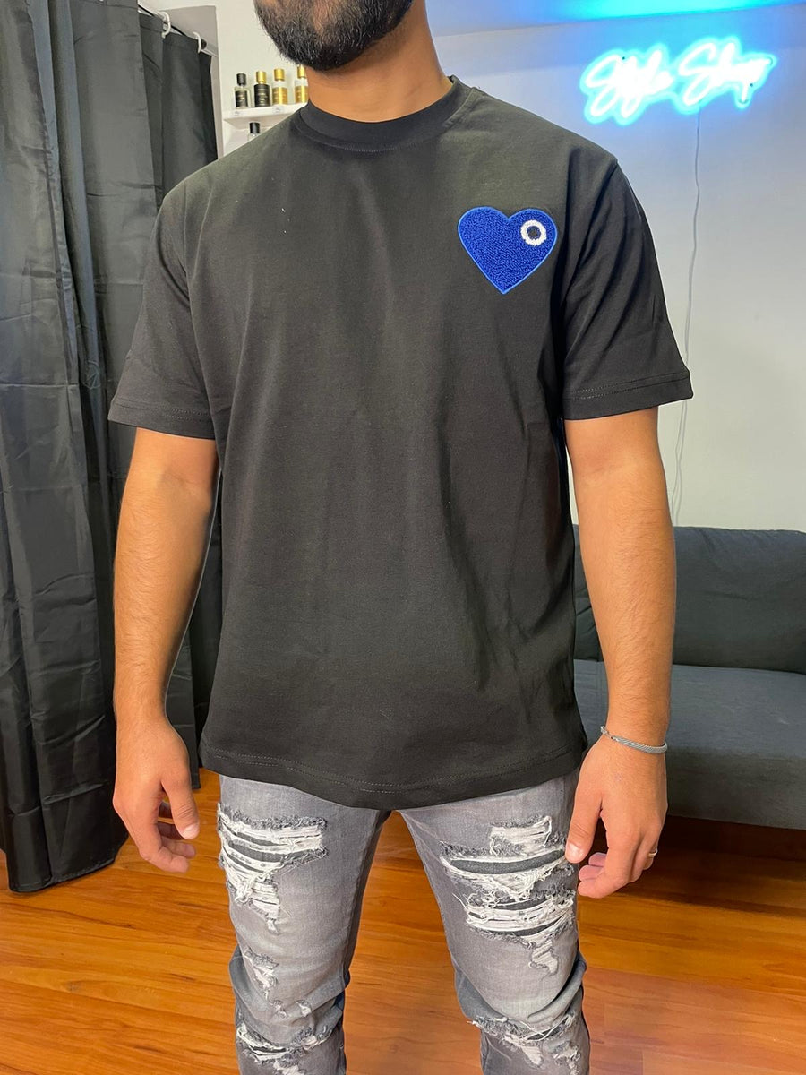 T-shirt Noir Coeur Bleu