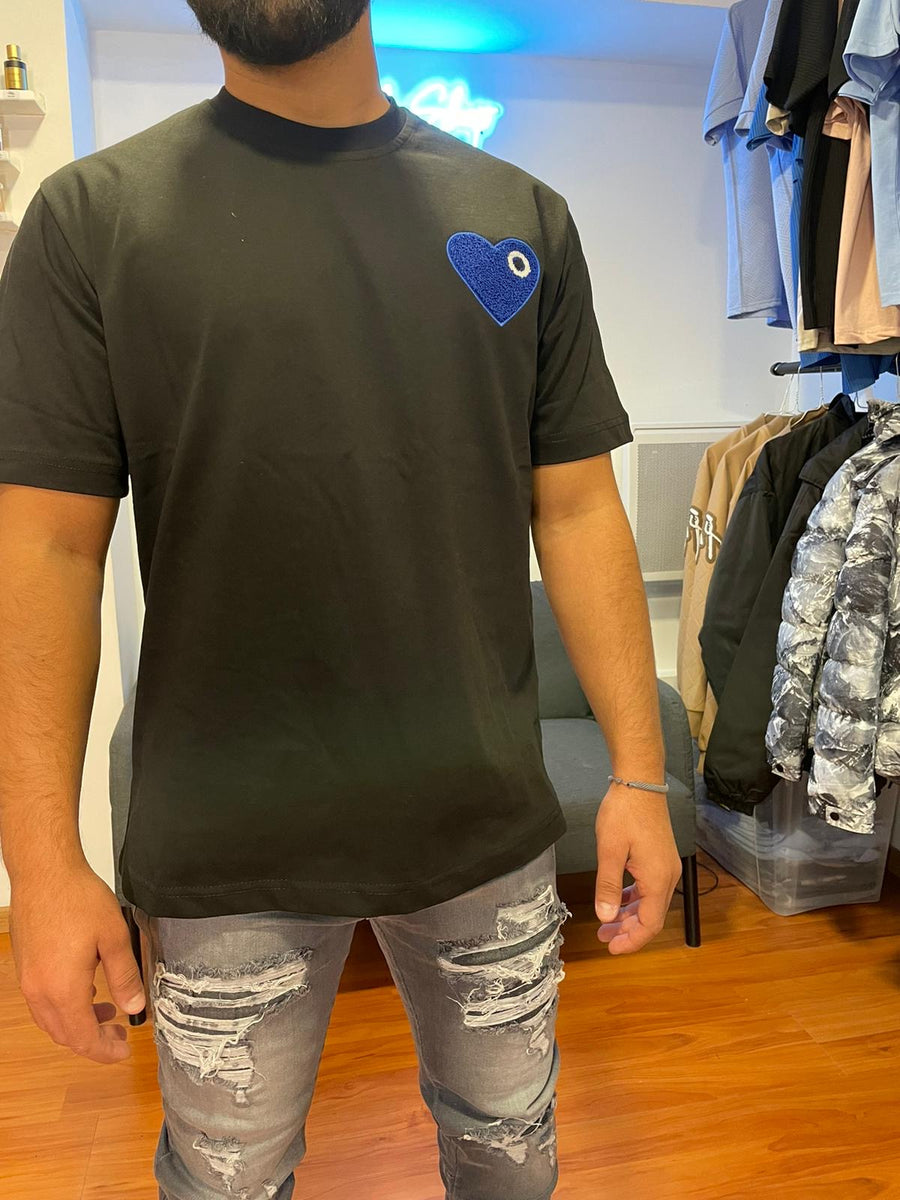 T-shirt Noir Coeur Bleu