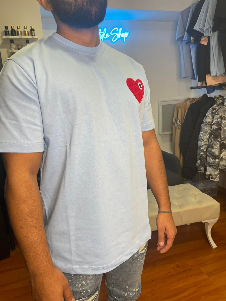 T-shirt Bleu Ciel Coeur Rouge
