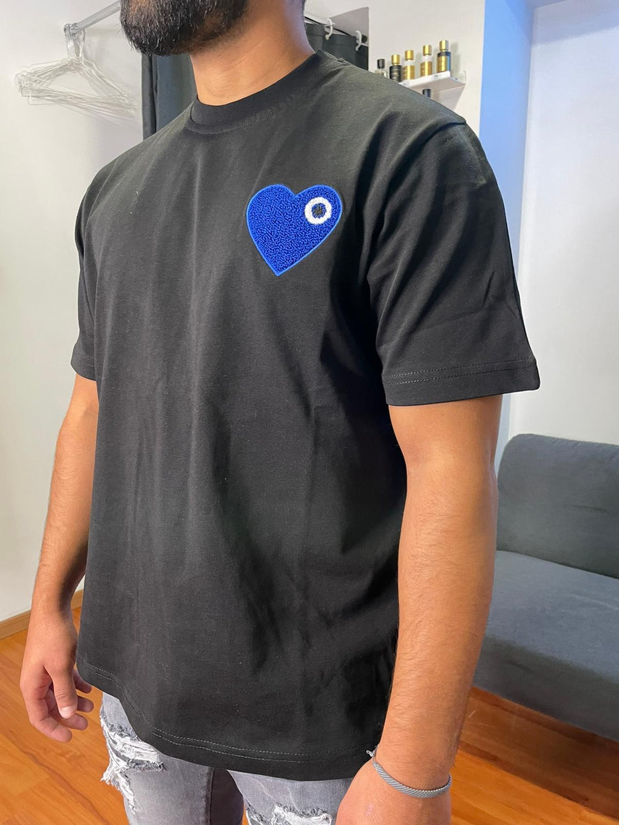 T-shirt Noir Coeur Bleu