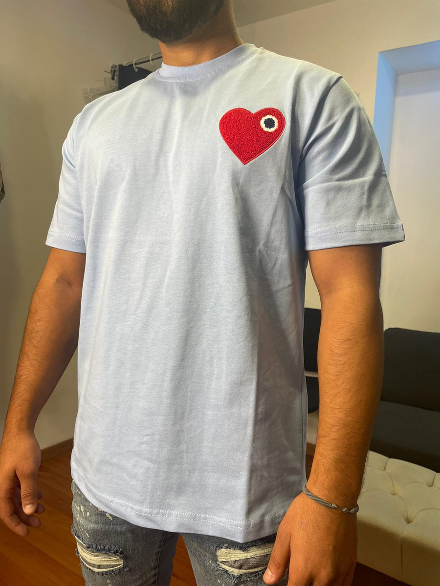T-shirt Bleu Ciel Coeur Rouge
