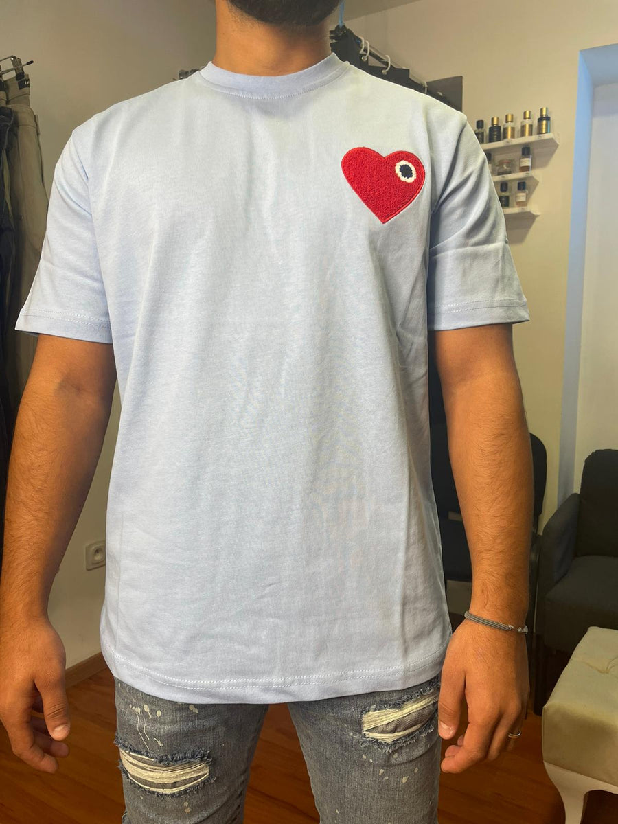 T-shirt Bleu Ciel Coeur Rouge